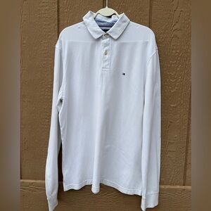 Tommy Hilfiger White Long Sleeve Polo with Subtle Flag Logo
